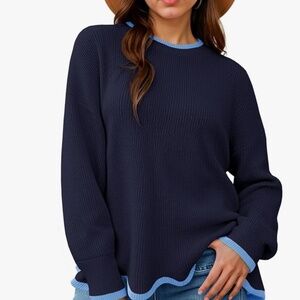 Saodimallsu Womens Contrast Color Pullover Sweaters Crewneck Knit Tops with Wave